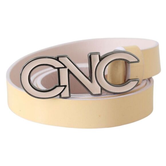Costume National Black Leather Letter Logo Buckle Belt